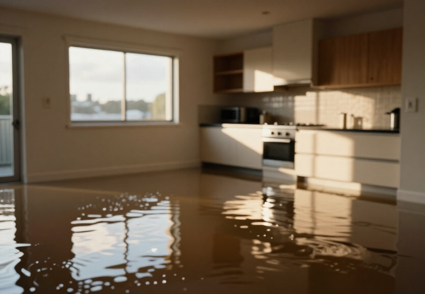 Flooded basement in Lethbridge Park before water extraction
